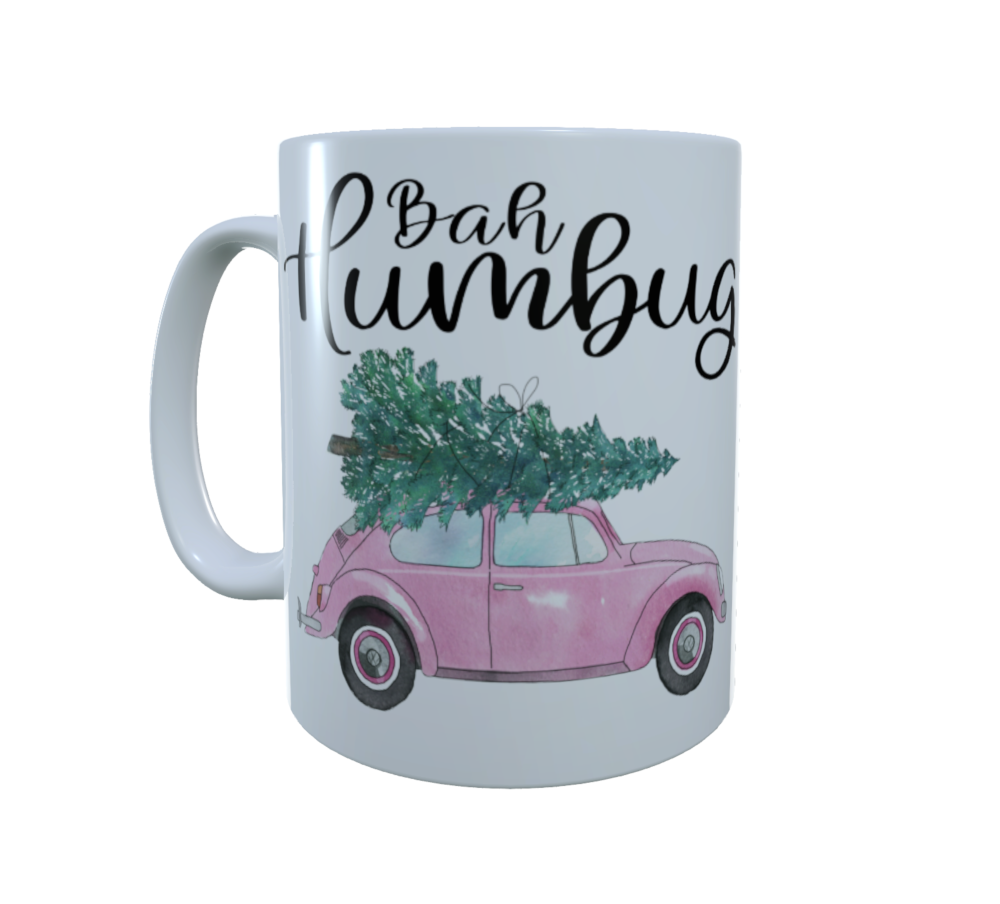 Bah Humbug VW Beetle Ceramic Mug, VW Coffee Mug, Beetle Tea Mug - Click Image to Close